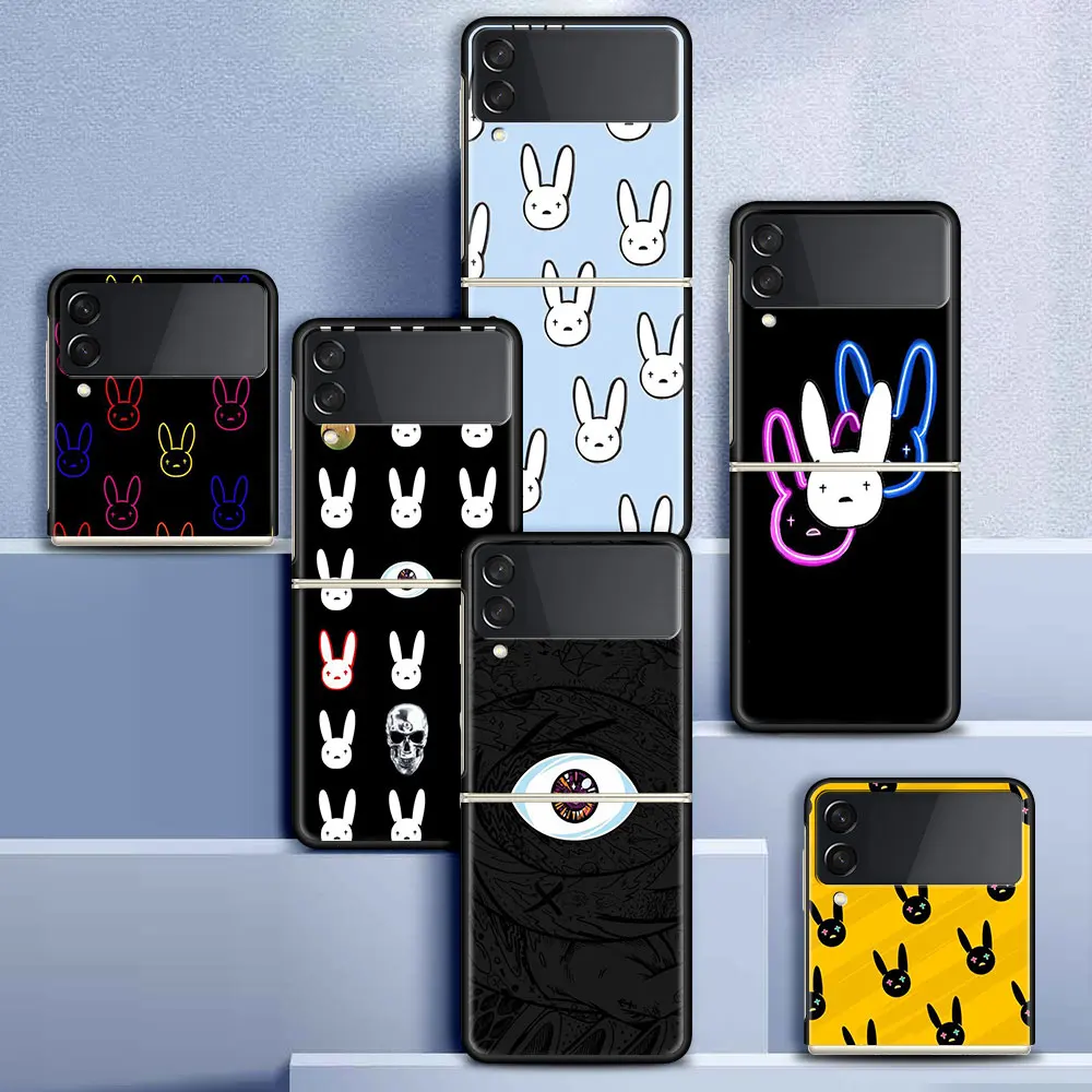 

Anime Bad Bunny Funda Case For Samsung Galaxy Z Flip 3 5G Luxury ZFlip3 Black PC Hard Shockproof Back Phone Coque Tampa