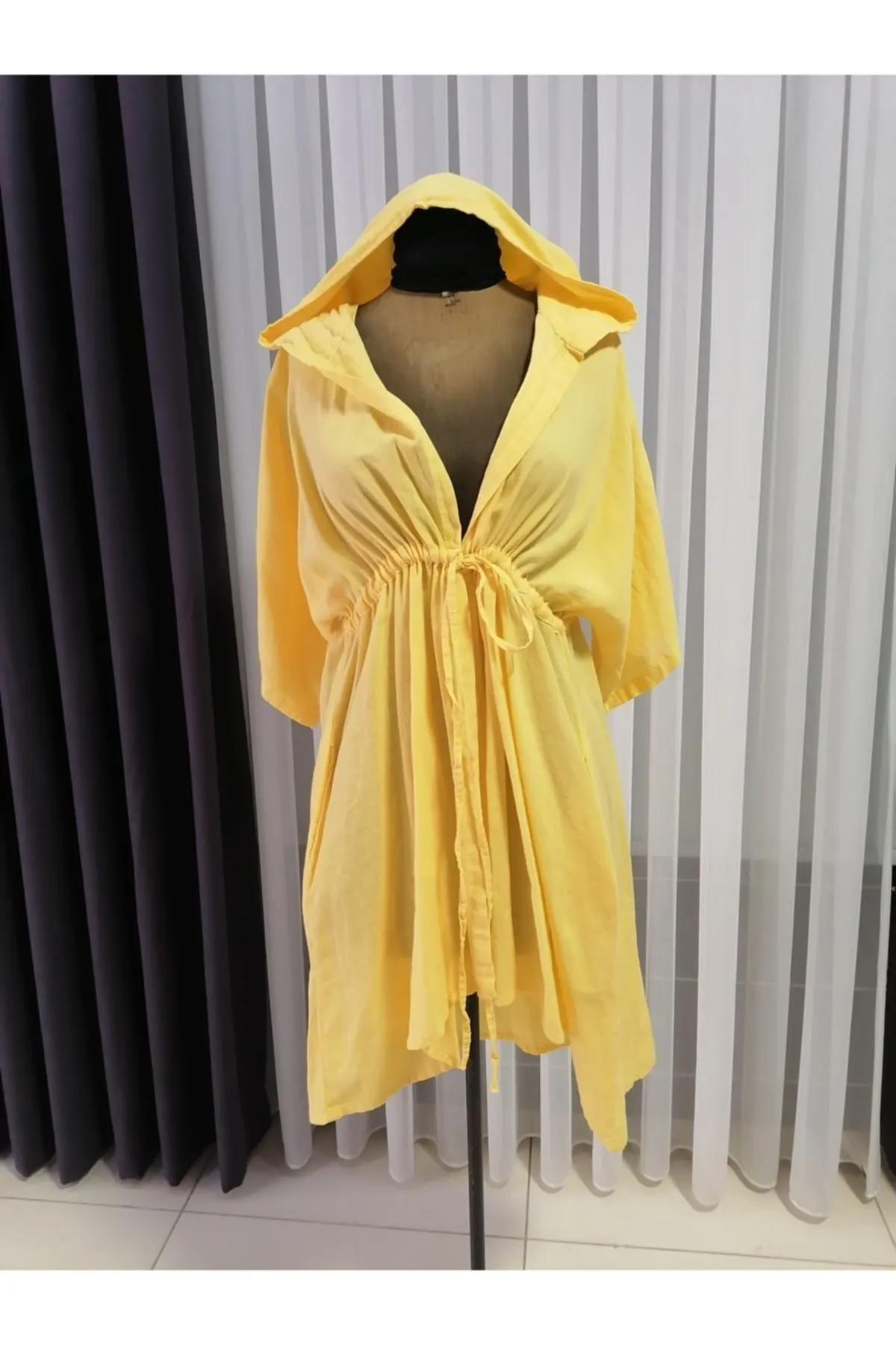 

Women's Pareo Yellow Swimwear Cover Up Dress Sexy Tunic Suit Beachwear Female Beach Bikini Cover Loose Mini Dress