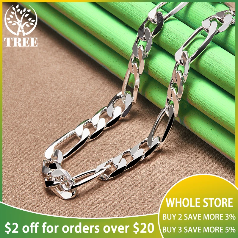 

925 Sterling Silver 16 18 20 22 24 Inch 8mm Figaro Chain Necklaces For Woman Man Party Wedding Engagement Charm Jewelry Gifts