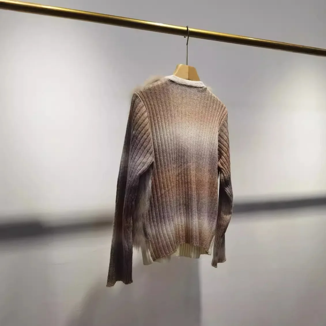 Женский вязаный кардиган из натурального Лисьего меха демисезонный оверсайз с