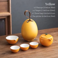 organge ceramic coffee tea cup sets teapot with 3 cups portable travel tea set drinkware