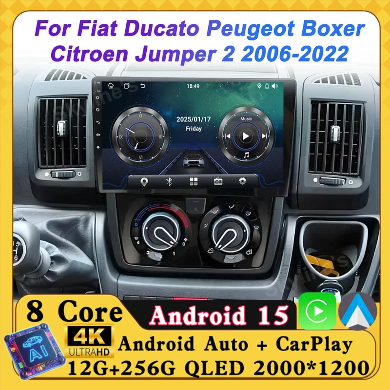 Фото Carplay Android Auto для Fiat Ducato Peugeot Boxer Citroen Jumper 2 2006-2022, автомобильный радиоприемник, мультимедийный плеер, GPS Navi, головное устройство №1