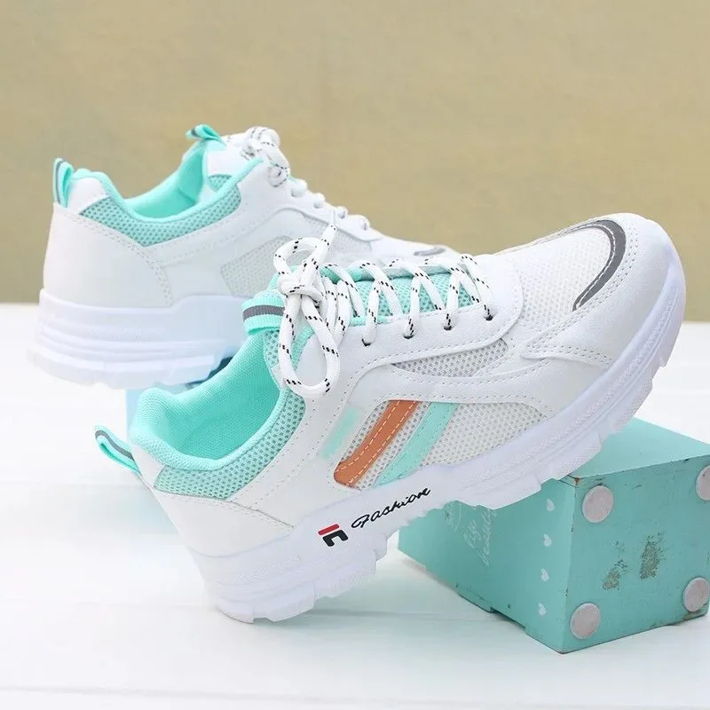 Women Vulcanized Shoes Fashion Summer Breathable Walking Mesh Lace Up Platform Sneakers Woman Tenis Feminino White Sports Shoes