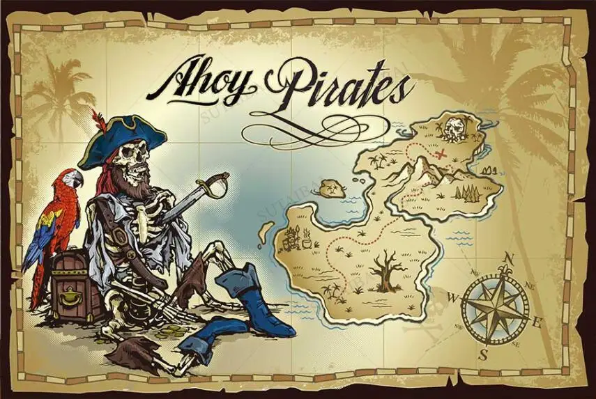 Морская карта с днем рождения навигационная пиратский корабль череп Остров