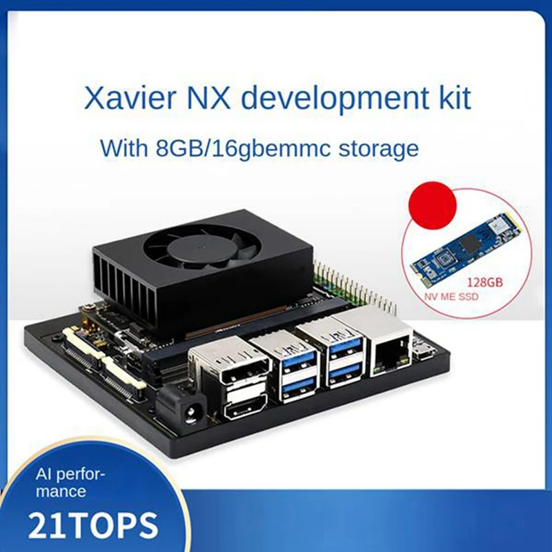 

For Jetson Xavier NX Development Board Kit+8GB Core Board+Cooling Fan+Network Card+128G SSD+Network Cable+Power US Plug