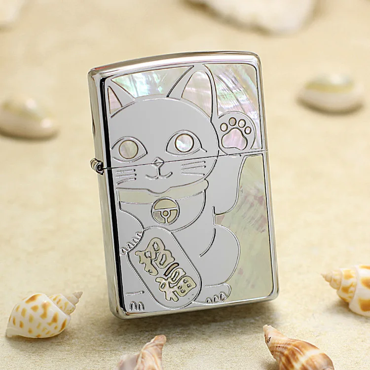 

Оригинальная зажигалка Zippo, медная ветрозащитная цветная оболочка, керосиновая Зажигалка Fortune Cat, подарок, защита от подделки
