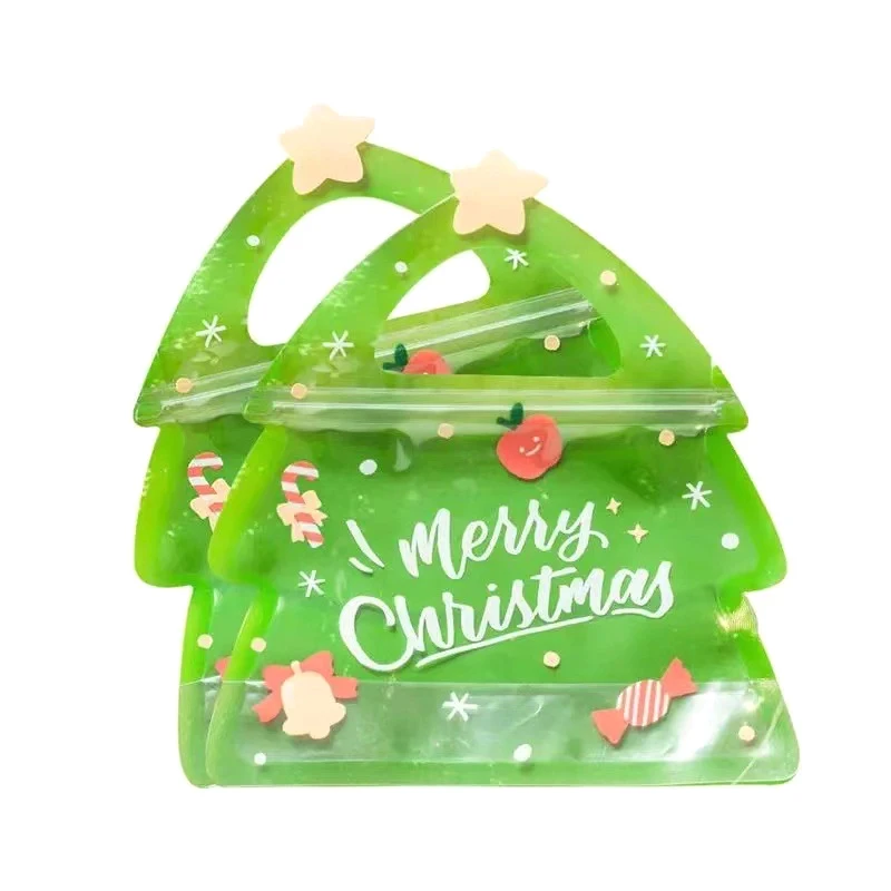 

10pcs Christmas Gift Bag For Candy Chocolate Cookie Nougat Biscuit Packing Gift Tree Santa Zipper Bags