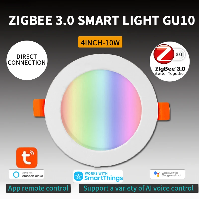 

Tuya Zigbee 3.0 Dimming Round Spot Light 10W LED Downlight WiFi RGB Color Changing Warm Cool Light Work With Alexa Home