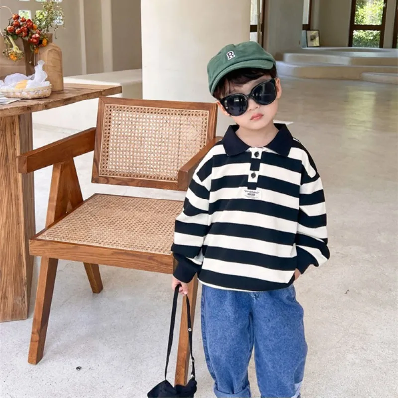 

Boys Hoodies Sweatshirts Cotton Tops Outwear 2023 Stripe Spring Autumn Windproof Kids Plus Size Children's Clothing