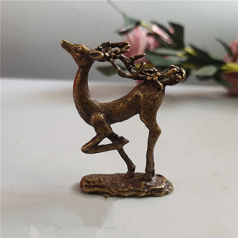 

4.6X1.8X6.2cm Lovely Deer Half Handmade Retro Fengshui Copper Auspicious Teapot Home/Office Desk Putting Decorate Ornaments