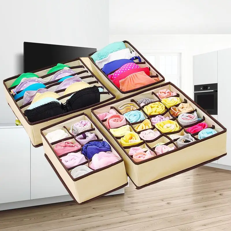 

Beige-Gray Storage Boxes for Organizing Underwear, Socks, and Bras - The Ultimate Solution for Your Closet Keep your lingerie a