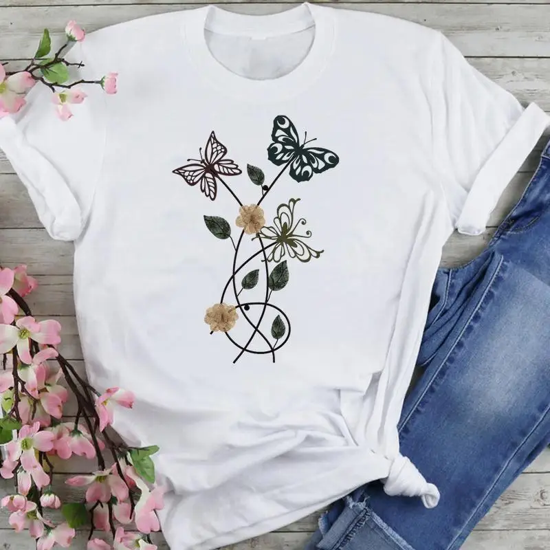

Women Sweet Ladies Aesthetic Butterfly 90s Cartoon Fashion Summer Lovely Clothes Print Short Sleeve Tops Tees Tshirt T-Shirt