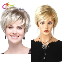 6 inch short straight synthetic blonde mixed wigs for fashion lady hair fleeciness realistic wig with bangs for daily