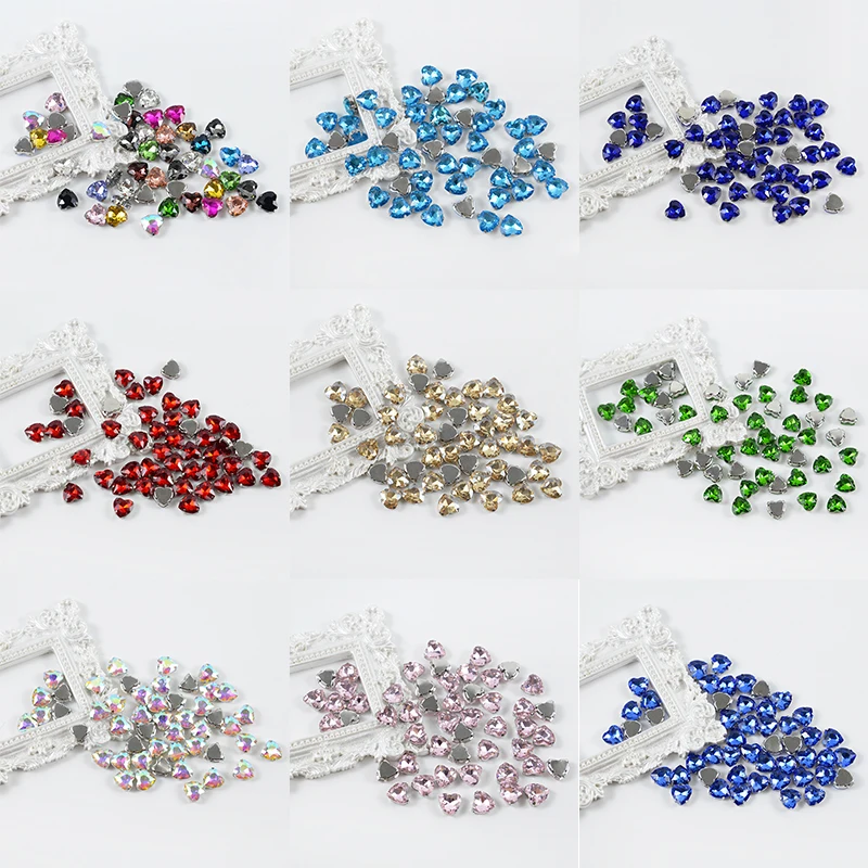

20-50Pcs Multicolor Heart Shape Crystal Glass Nail Art Rhinestones With Silver Claw Sew on Stone for Clothing Accessories DIY
