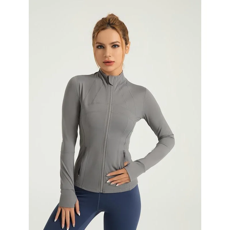 Женская однотонная спортивная куртка на молнии верхняя одежда с длинным рукавом