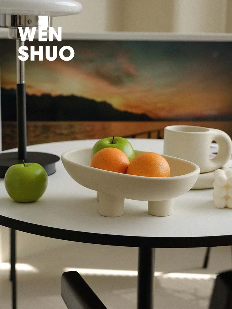 Three-Legs Ceramic Fruit Bowl for Kitchen Counter, Decorativ