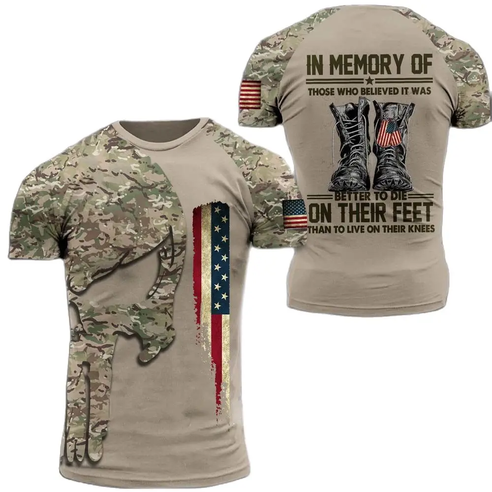 

American soldier Camo 3D printed casual short-sleeved Special Forces veteran men's T-shirt outdoor quick-drying top