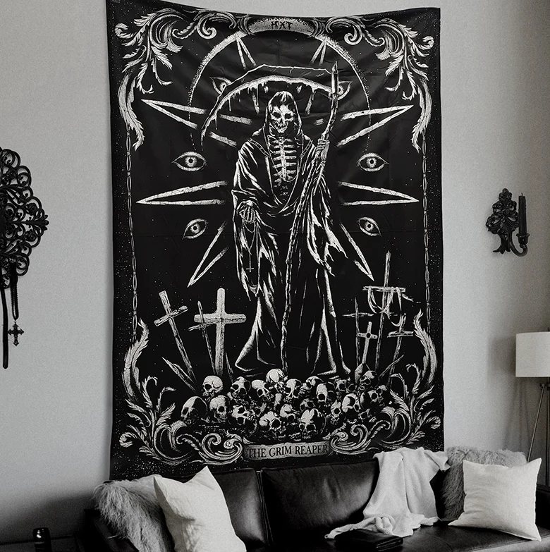 

Dark Gothic Satan Skull Background Cloth Metal Band Hanging Cloth Bar Decoration Rock Tattoo Shop Wall Cloth