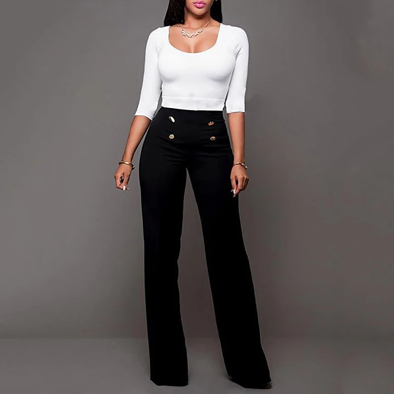 

Women Casual Harem Long Pants High Waist Elastic High Waist Cropped Length OL Trousers Solid Black White Wine Red