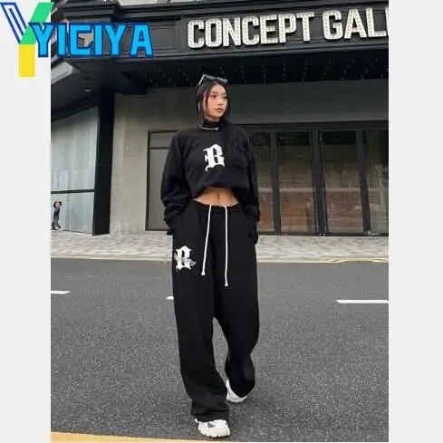 

YICIYA Tracksuit Women Two Piece Set Sweatpants Wide Leg Streetwear Spring And Autumn Tops Elastic Waist Pants For Sportwear Y2k