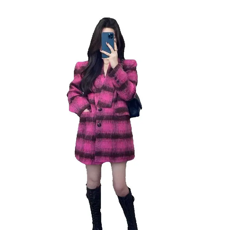 Двухсекционный маленький ароматный ретро клетчатый костюм куртка шорты с