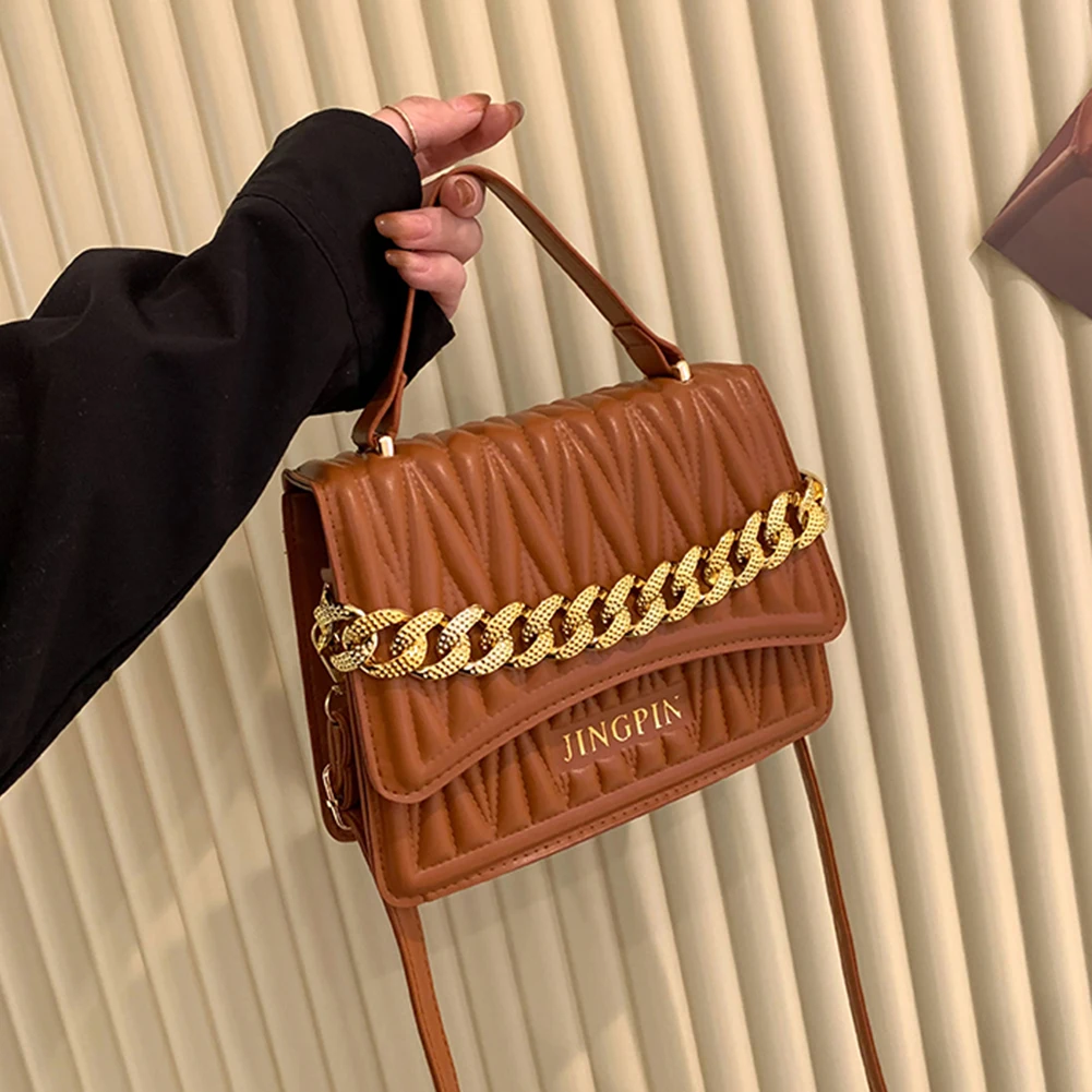 

PU Leather Metal Chain Mssenger Bag Lady Casual Flap Small Crossbody Bag Female Commute Leisure Single Shoulder Bag