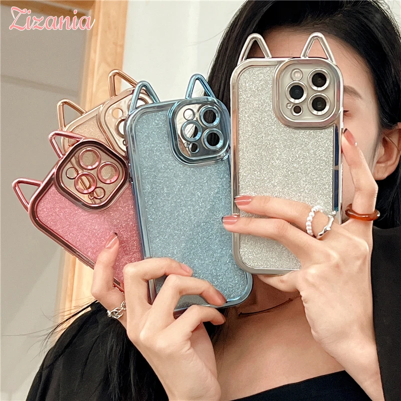 

Electroplating Cat Ear Glitter Creative Phone Case for IPhone 13 12 11 XS XR X Pro Max Ultra Thin Shockproof Cute Protect Cover