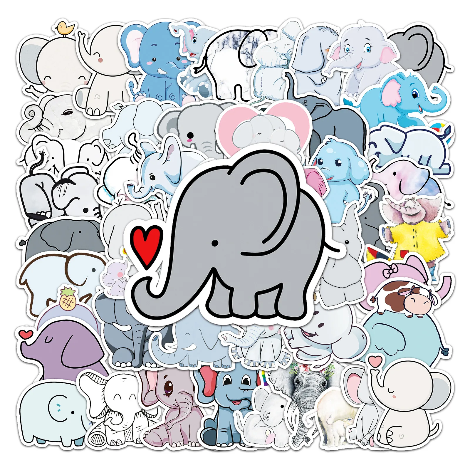 

10/30/50PCS New Cartoon Cute Elephant Sticker Pack Skateboard Guitar Decoration DIY iPad Waterproof PVC Graffiti Decal Wholesale