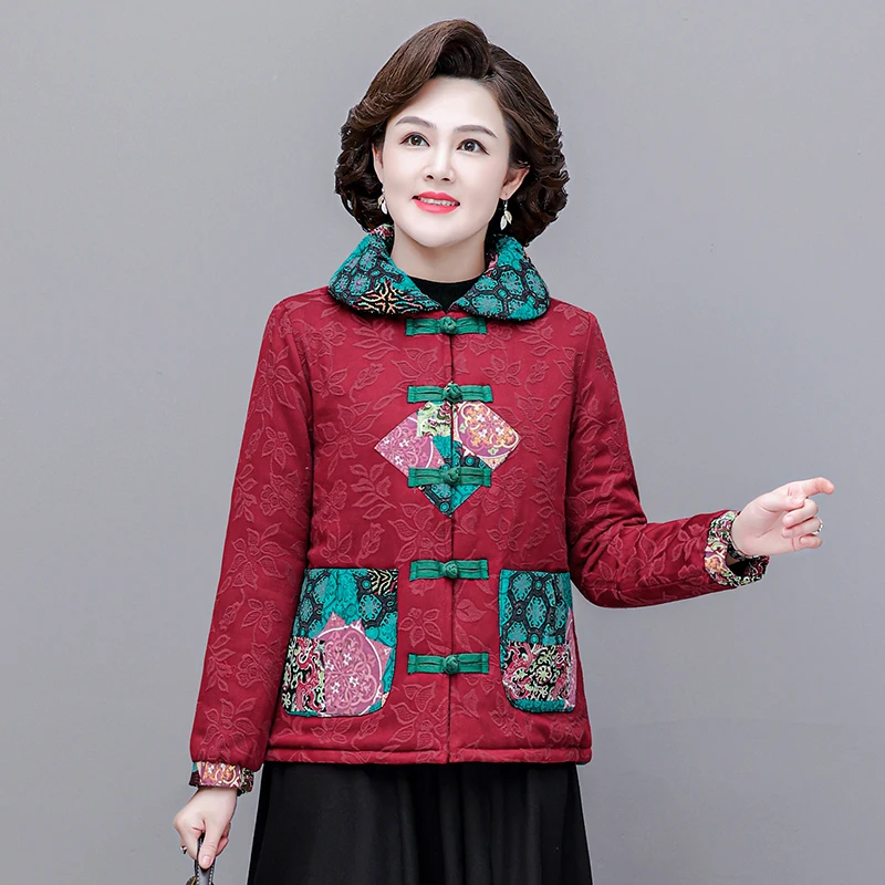 Women Chinese Style Cotton Coat Oriental Clothing Print Fashion Tops Elegant Winter Suit Jackets
