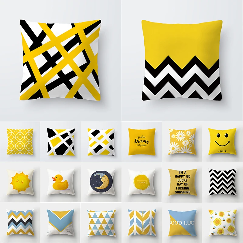 45x45cm Yellow Geometric Print Pillowcase Custom Linen Stripe Patchwork Cushion Cover Waist Throw Pillow Case Sofa Home Decor - купить по