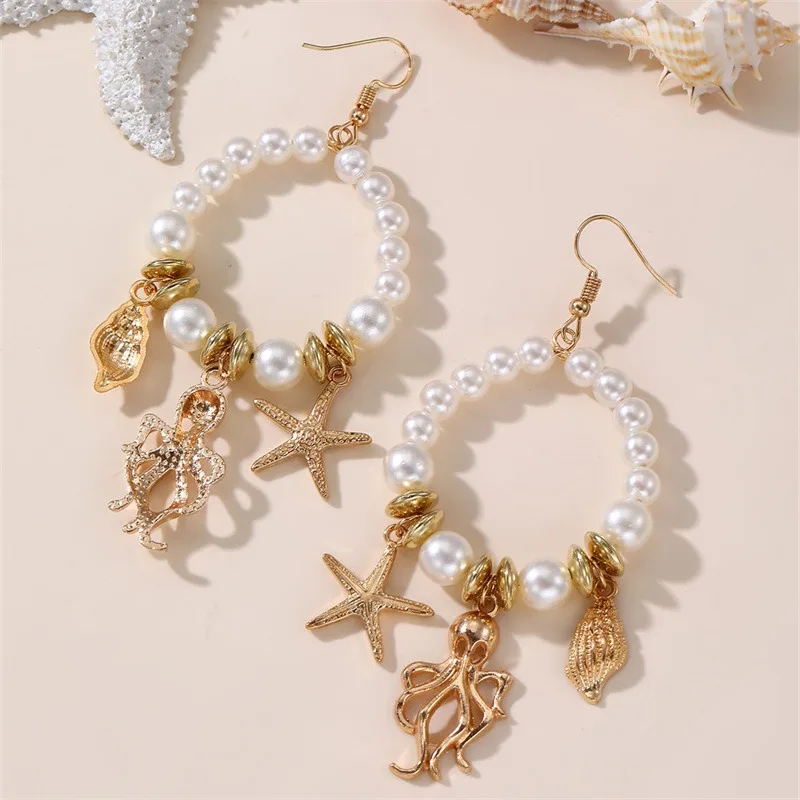 Женские серьги с поп-жемчугом Marine Life в богемном стиле пляжный сезон женские