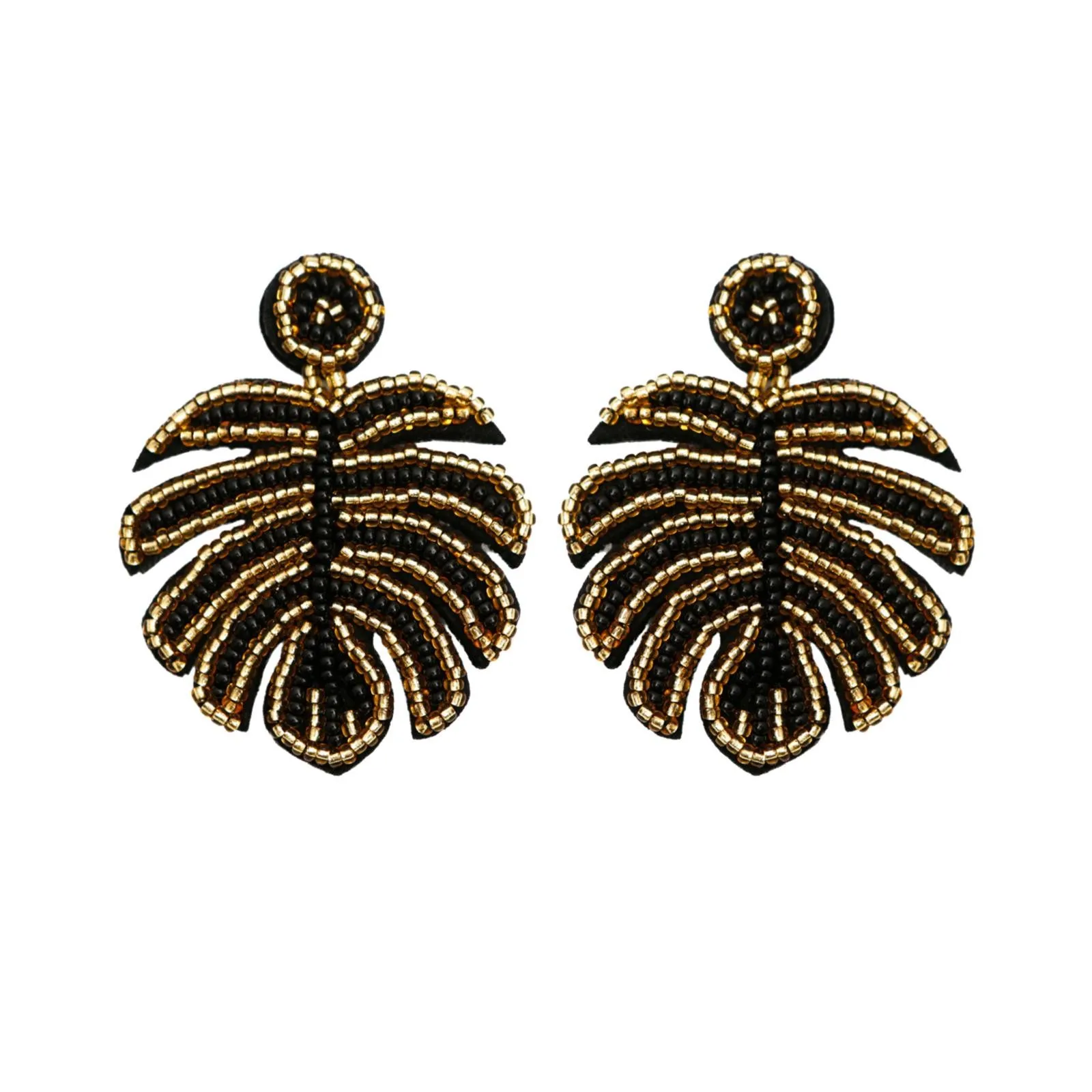 

Handmade Rice Beads Turtle Back Leaf Earrings Women's Woven Beaded Bohemian Vintage Leaf Studs