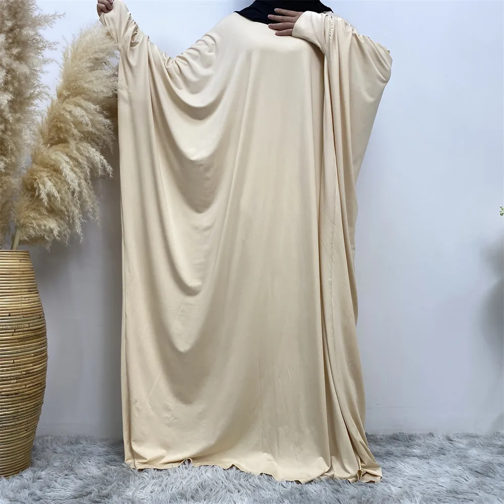 Elegant 2023 Muslim Women's Fashion and Comfortable Bat Long Sleeve Clear Color Casual Loose Long Dress Abaya Dress  فساتين