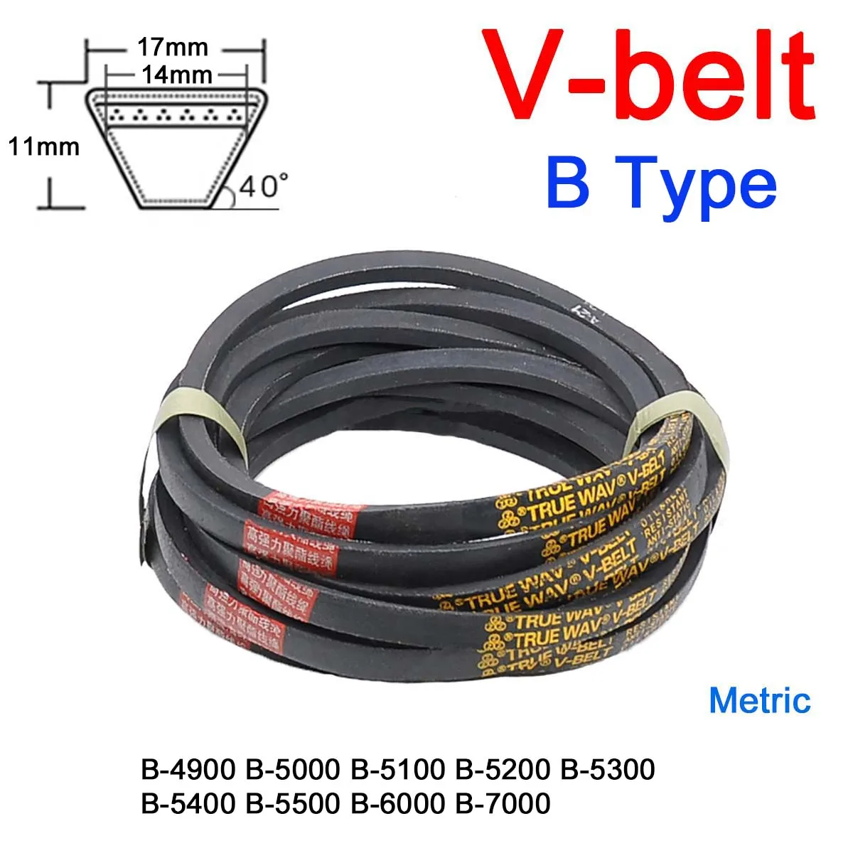 

1Pc B Type V-belt Pitch Length 4900 5000 5100 5200 5300 5400 5500 6000 7000mm for Automotive Equipment Smooth Transmission