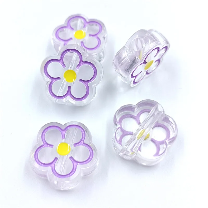 

5Pcs Candy Color Necklace Bracelet Making Cute Plum blossom Beads Beads Transparent Enamel Flower Jewelry Accessories