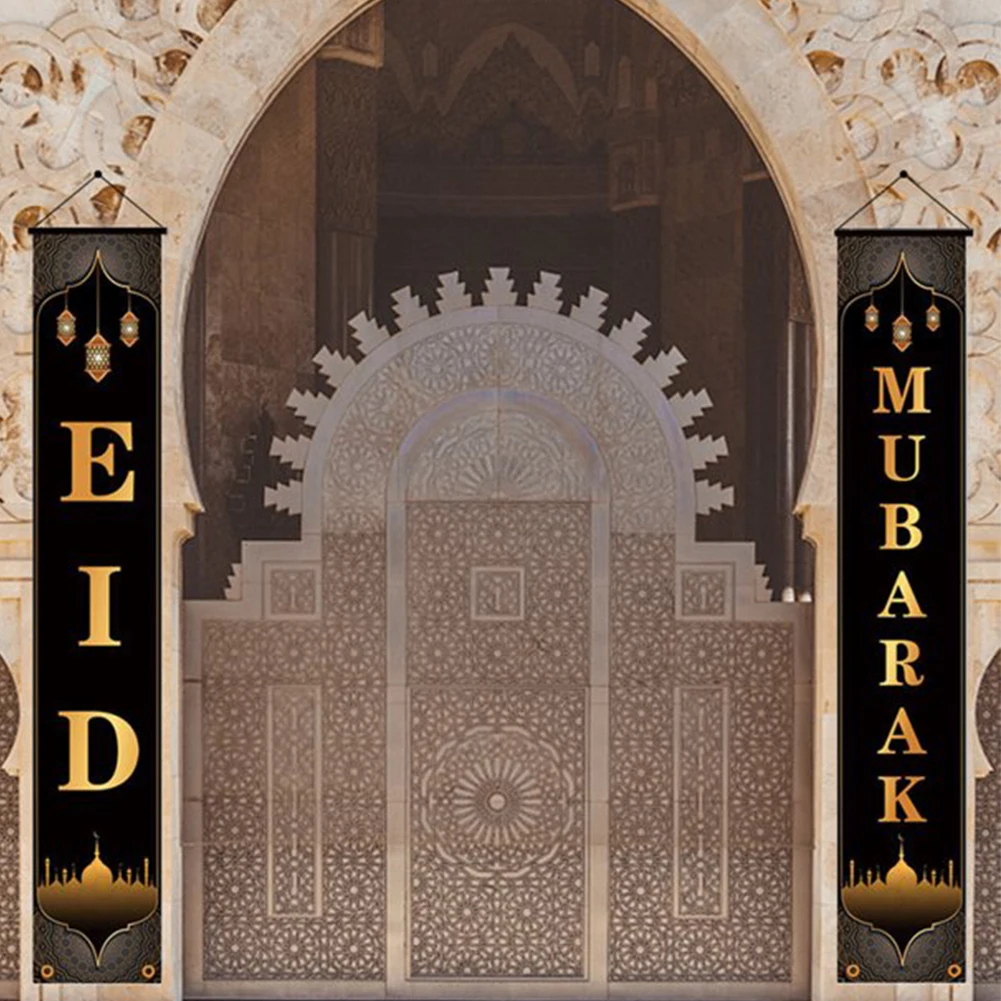 

Welcome Reusable Party Home Decor Hanging Backdrop Indoor Outdoor Polyester Door Banner Wear Resistant Front Flag Eid Mubarak