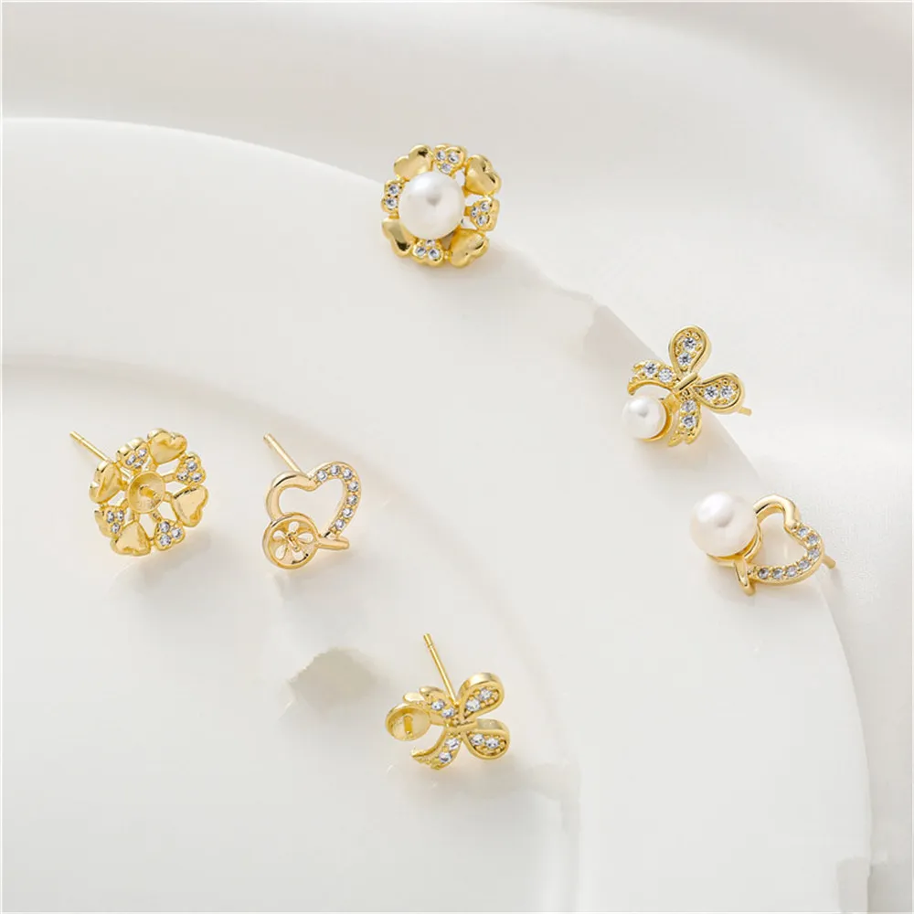 

14K gold with diamonds love pearl earrings personalized bow small fragrant wind earrings DIY earrings jewelry