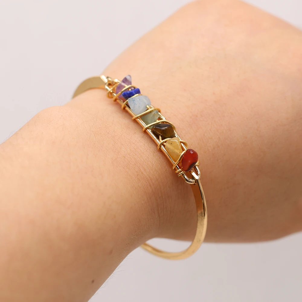

6PCS Wholesale Natural Semi-precious Stone Open Golden Reiki Crystal Bud Bracelet DIY Fashion Bracelets Jewelry Gift