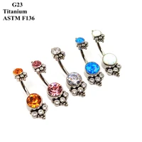 the g23 titanium stylish punk navel ring barbell has two inlaid zirconia and opal navel nails body piercing jewelry