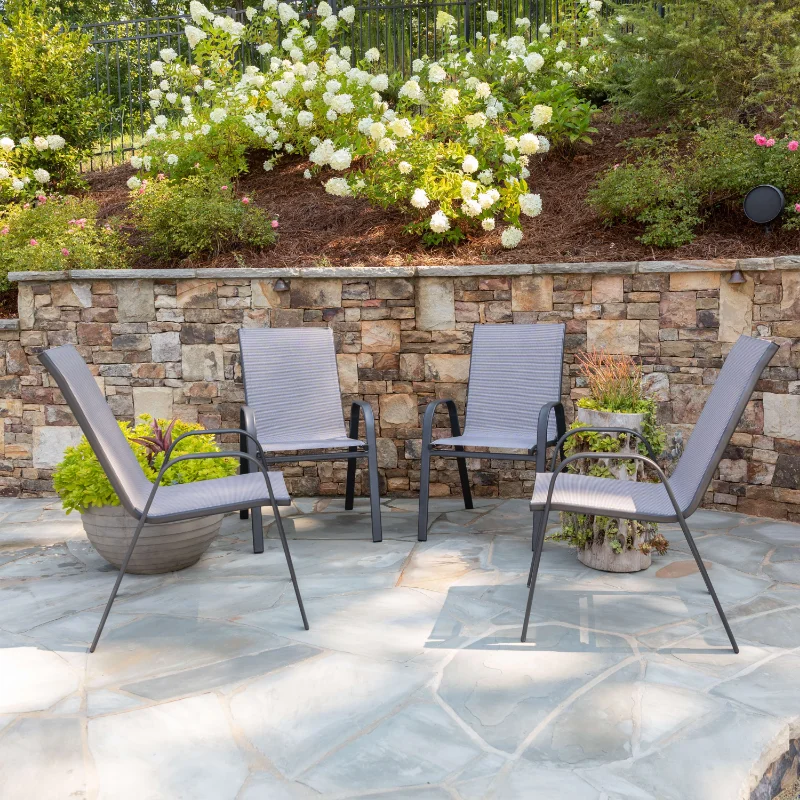 

Flash Furniture 4 Pack Brazos Series Gray Outdoor Stack Chair with Flex Comfort Material and Metal Frame