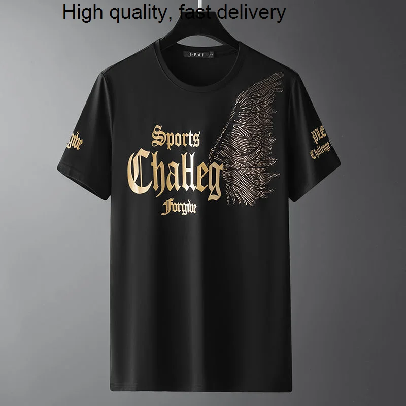 

end hot High diamond lettered printed short sleeve t-shirt men's round neck 2023 summer ice silk half sleeve fashion casual top