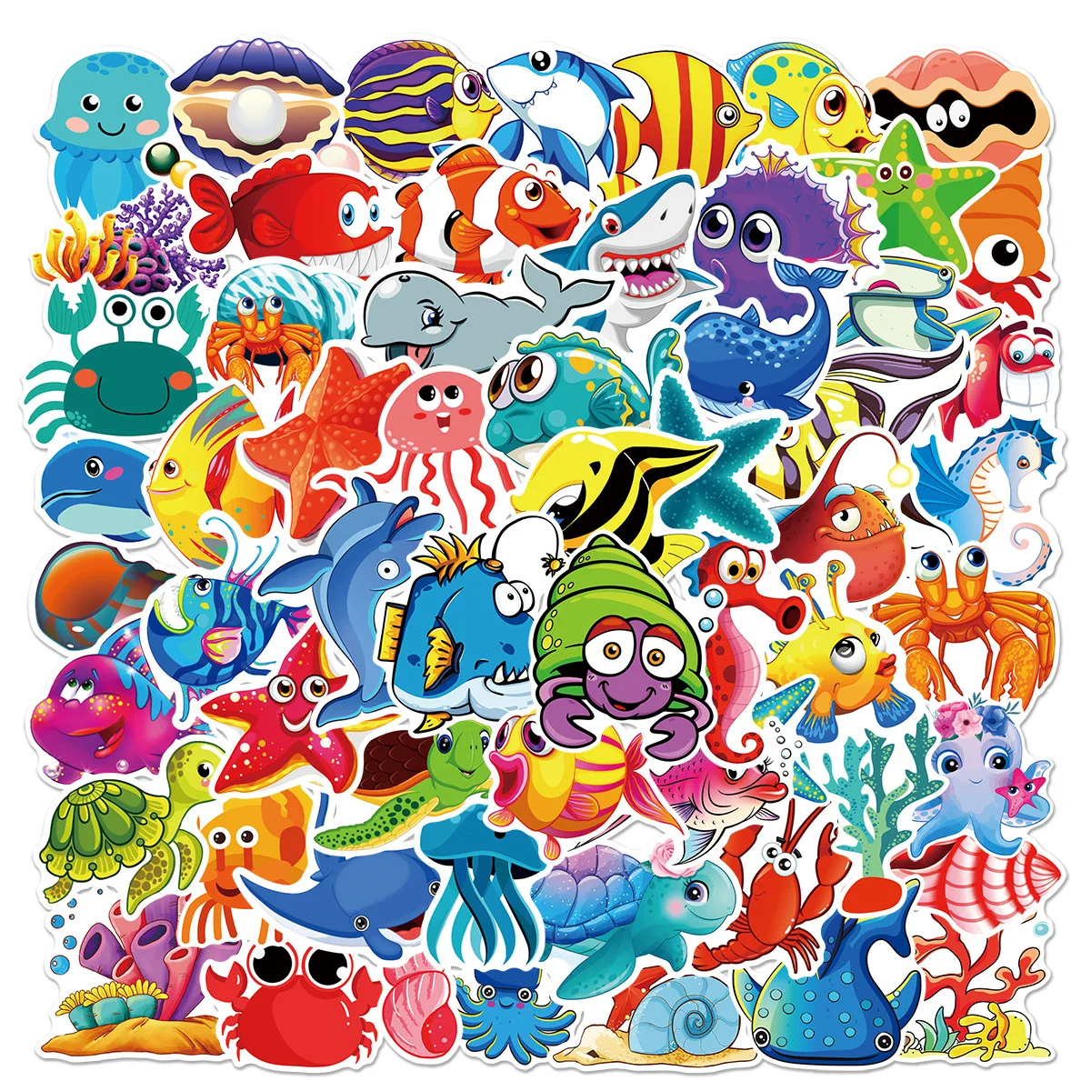 

60Pcs Sea Creatures Cute Cartoon Doodle Stickers DIY Fridge Laptop Suitcase Guitar Motorcycle Waterproof Kids Classic Toys Decal