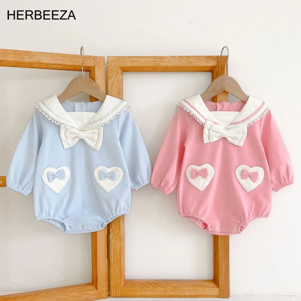 

Хлопковое боди для маленьких девочек, Детский костюм для малышей, комбинезоны с милым сердечком и милым бантом, детская одежда