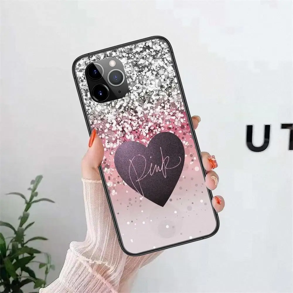 Going Cheap Enjoy Silver Pink Glitter Art 2022 для iPhone 13 12 11 Pro Max 6X8 6S 7 Plus XS XR Mini 5S SE P 6P Black Hoesjes |