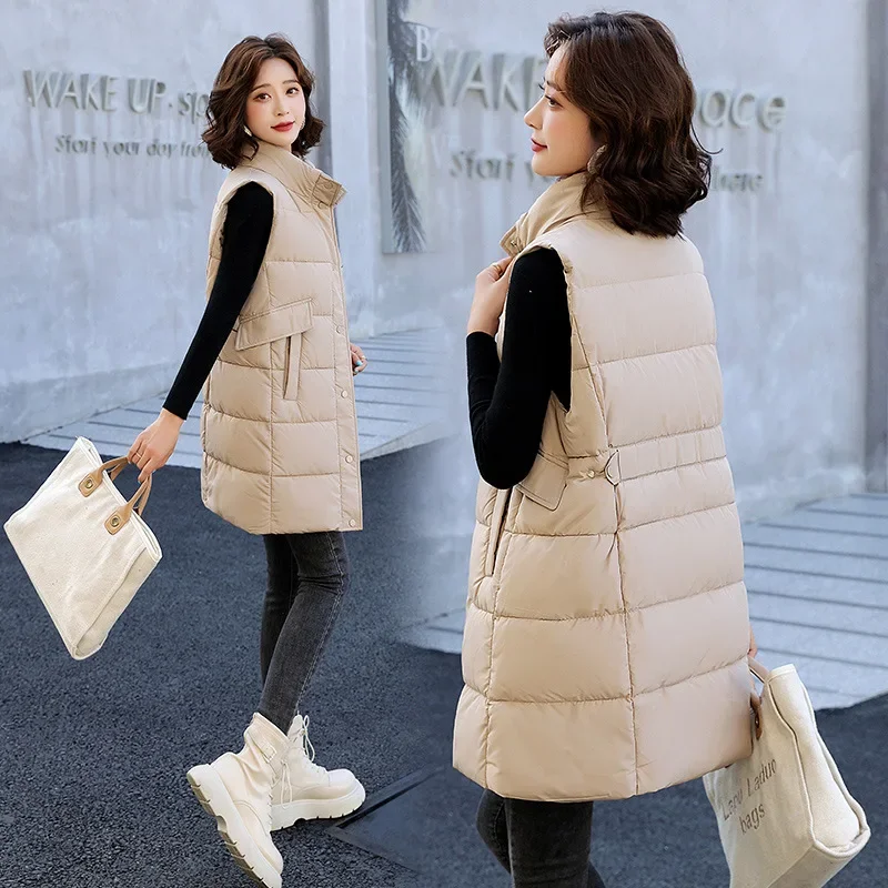 Хлопковый жилет средней длины женский модный корейский стиль воротник-стойка