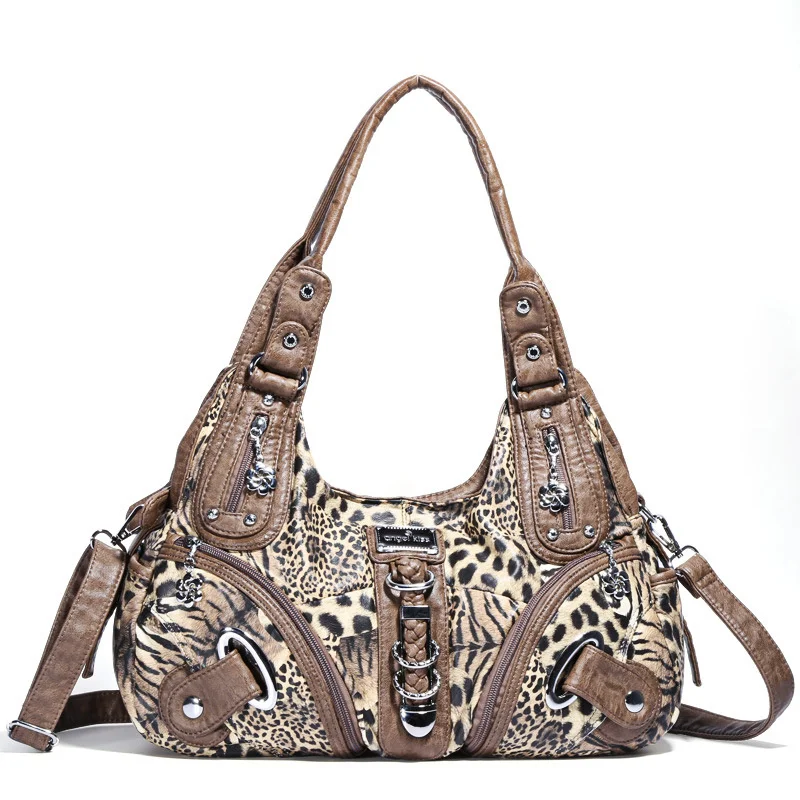 

New Fashion Leopard Soft Washed Pu Leather Hobo Shoulder Handbag Large Capacity Female Luxury Crossbody Bag Casual