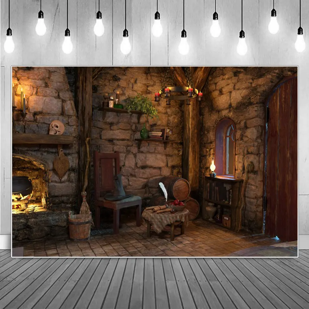 

Witchers' Room Decoration Birthday Photography Backdrops Custom Stone House Children Adventure Party Photographic Backgrounds