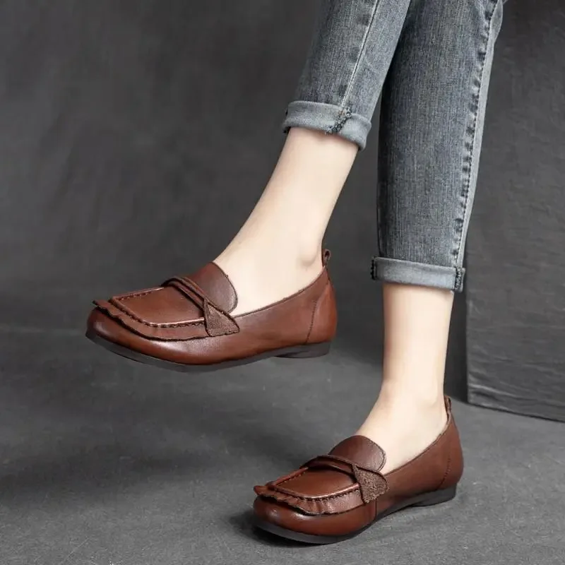 

2022 New Spring Retro Tassel Genuine Leather Shoes Women Flat Shoes Large Size Soft Sole Comfortable Shoes Fashion Leisure Shoes