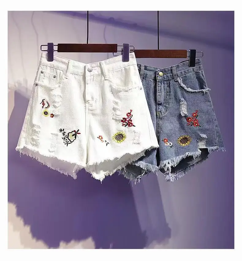 New Casual High Waist Denim Shorts Women Summer Pocket Tassel Hole Ripped Jeans Female Femme Short Pants N10