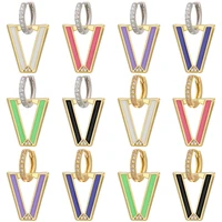 1pair micro inlaid geometric earrings for women v shaped cubic zircom color dripping metal copper earrings jewelry drape fashion